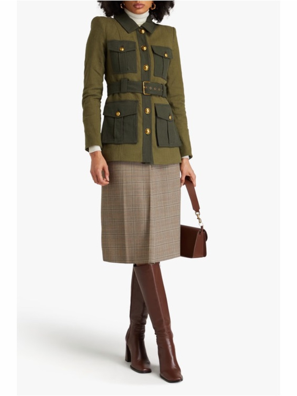 Veronica Beard Sonoma Belted Tweed Utility Jacket Army Size 6 NWT